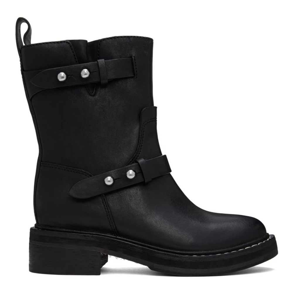 Rag and Bone Black Leather Moto Boots, size 38.5, brand new